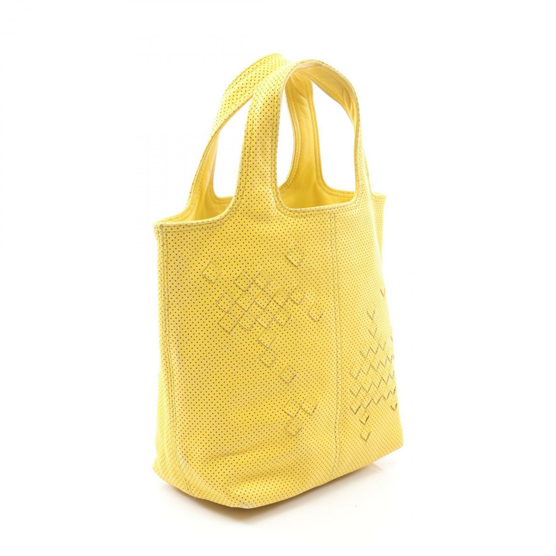 BOTTEGA VENETA Intrecciato 編織手提包 143393 黃色皮革 二手 女士-1