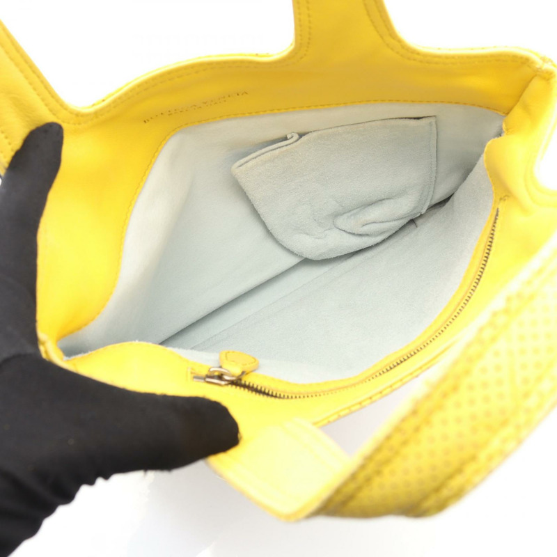 BOTTEGA VENETA Intrecciato 編織手提包 143393 黃色皮革 二手 女士-2