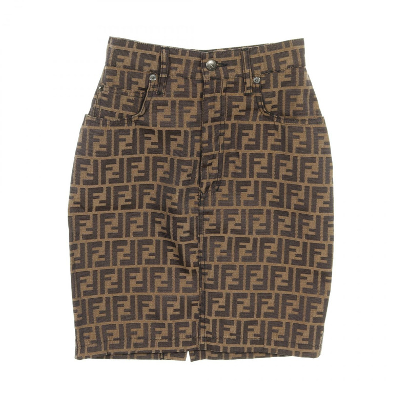 FENDI FENDI 牛仔褲 Zucca 半身裙 棉質聚酯纖維 棕色 二手 女款 #40-0