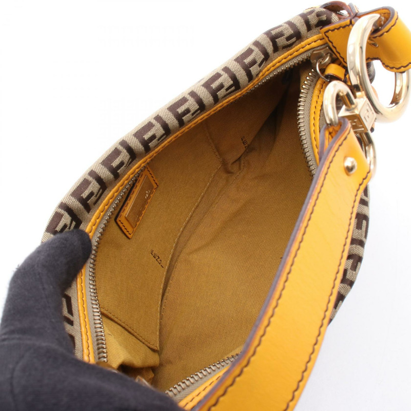FENDI Chef Pocket Zucchino 手提包 8BR464 帆布皮革 棕色 黃色 二手 女士-2