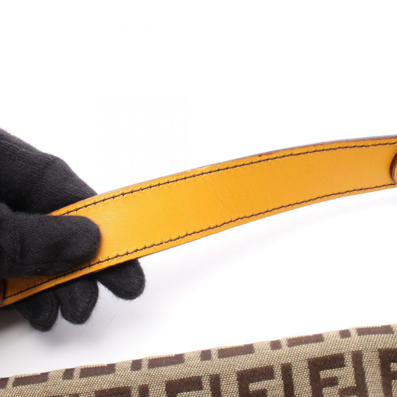 FENDI Chef Pocket Zucchino 手提包 8BR464 帆布皮革 棕色 黃色 二手 女士-4
