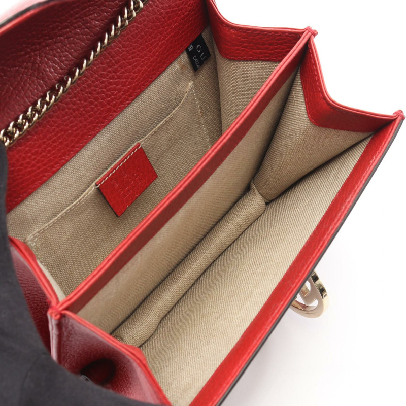 GUCCI 互扣式 G 斜背包 510304 皮革 紅色 二手 女士-2