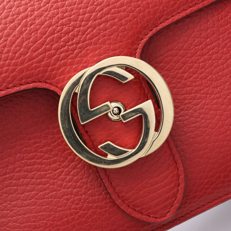 GUCCI 互扣式 G 斜背包 510304 皮革 紅色 二手 女士-7