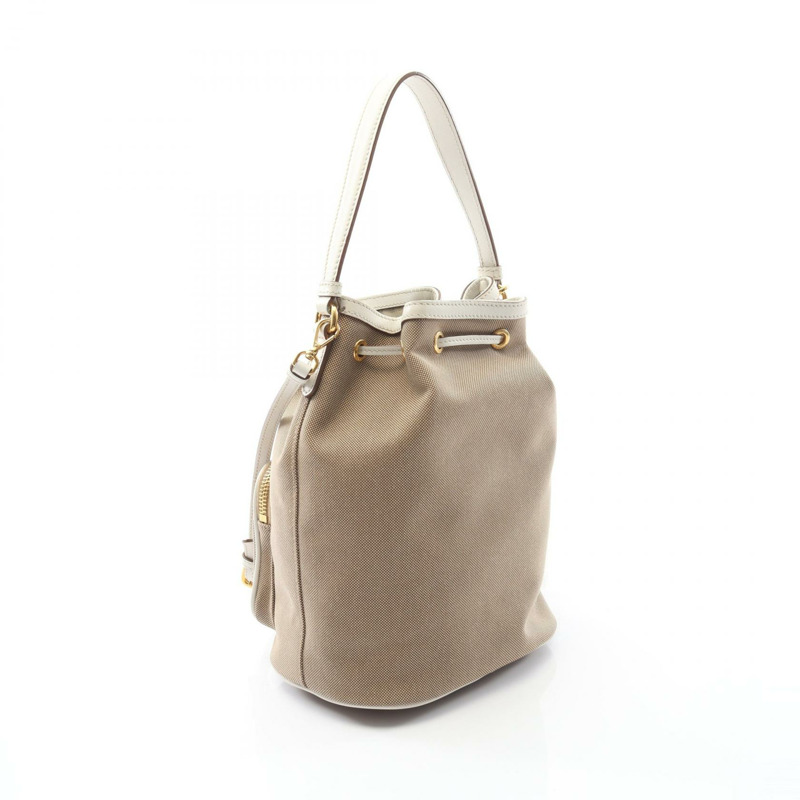 PRADA GLACE CALF 肩斜背包 手提包 帆布 皮革 米色 白色 二手-1