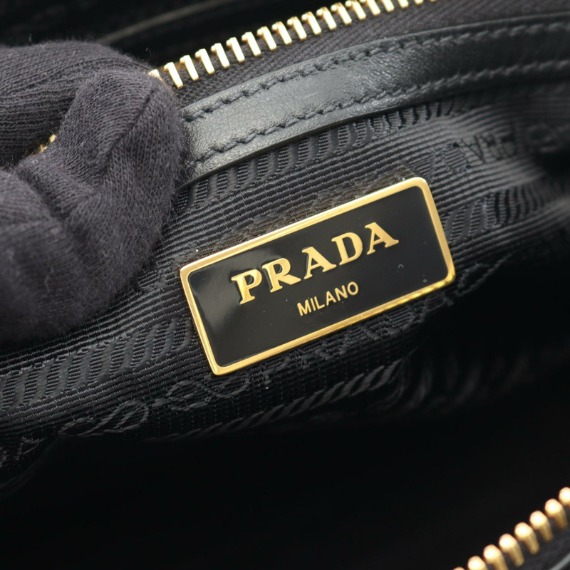 PRADA LOGO JACQUARD 單肩斜背包 手提包 帆布 皮革 黑色 二手 女士-3