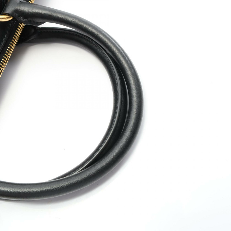 PRADA LOGO JACQUARD 單肩斜背包 手提包 帆布 皮革 黑色 二手 女士-6