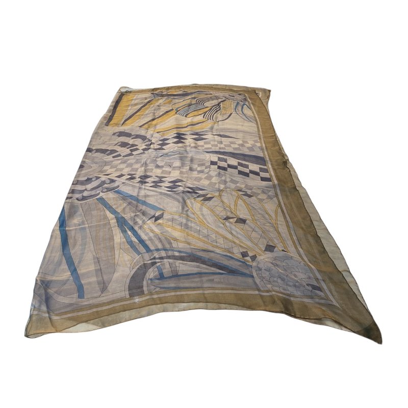 HERMES 愛馬仕 絲巾 圖騰 藍色 灰色 綠色 多色-2