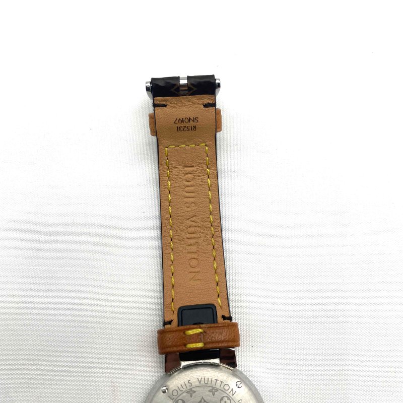 LV銀色Tambour Slim PM 8P鑽石字紋石英錶/28mm-6