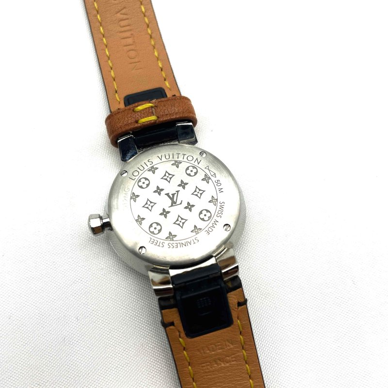 LV銀色Tambour Slim PM 8P鑽石字紋石英錶/28mm-7