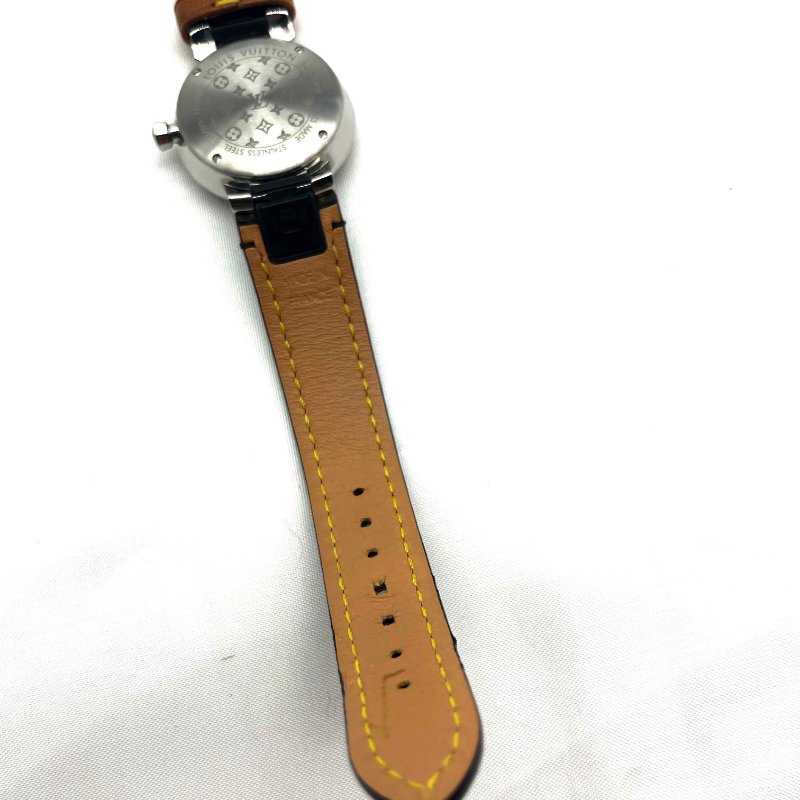 LV銀色Tambour Slim PM 8P鑽石字紋石英錶/28mm-8