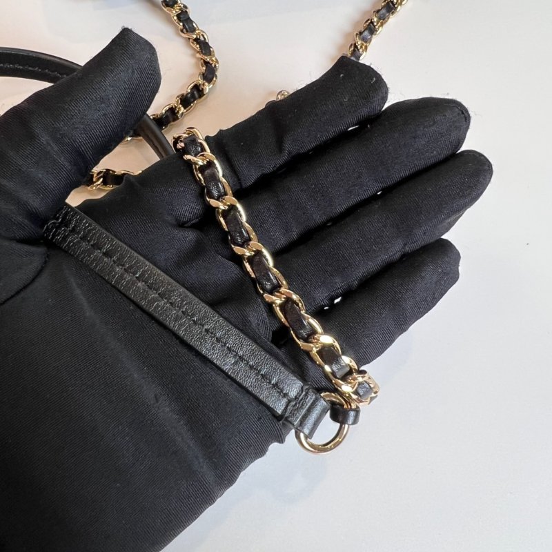 CHANEL 季節款玫瑰金鍊包牛皮黑27開-9