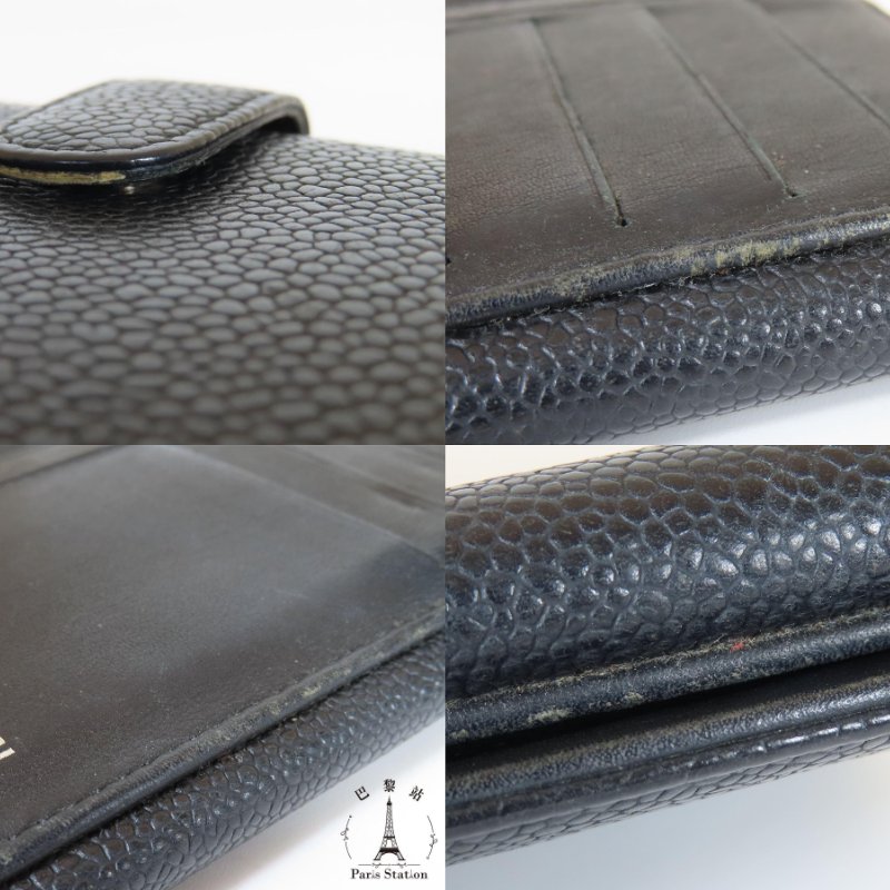 【巴黎站二手名牌專賣店】＊現貨＊CHANEL香奈兒真品＊黑色荔枝紋牛皮雙C壓紋釦式翻蓋對折長夾-5