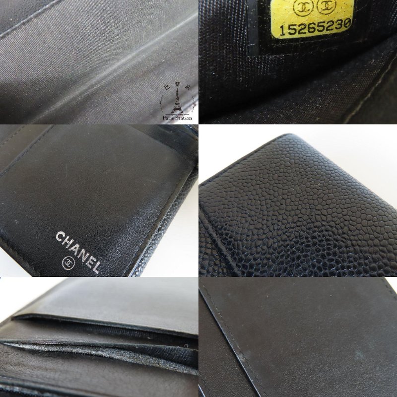 【巴黎站二手名牌專賣店】＊現貨＊CHANEL香奈兒真品＊黑色荔枝紋牛皮雙C壓紋釦式翻蓋對折長夾-6