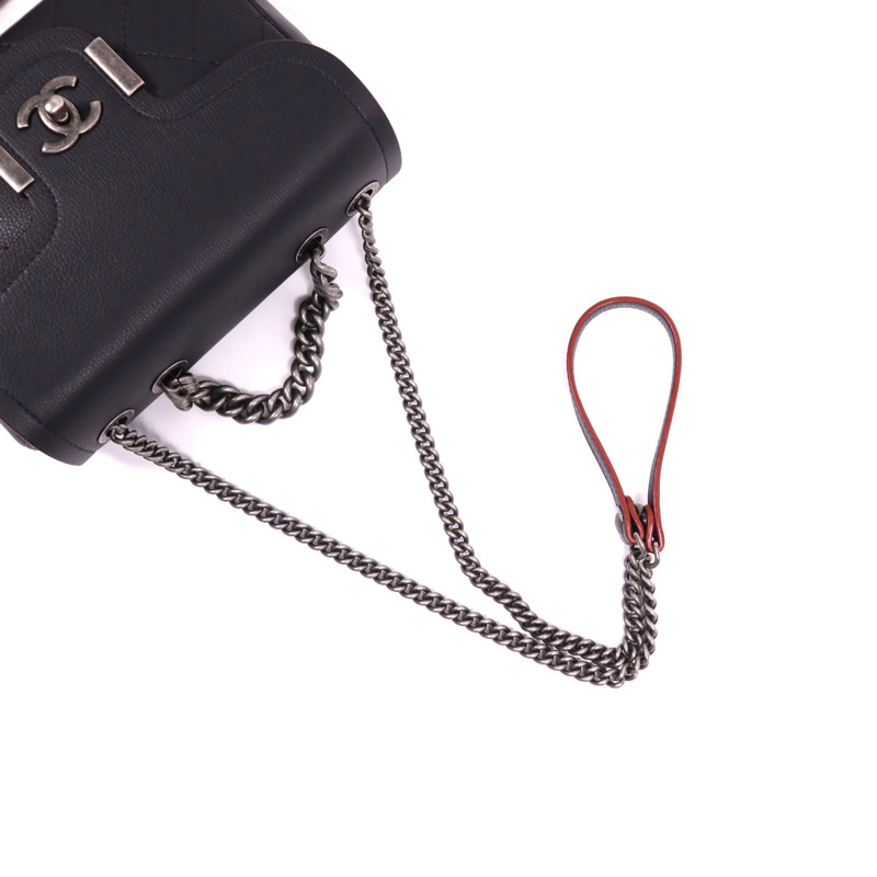 CHANEL 牛皮皮革Chain Shoulder Bag銀扣鏈帶肩背袋-7