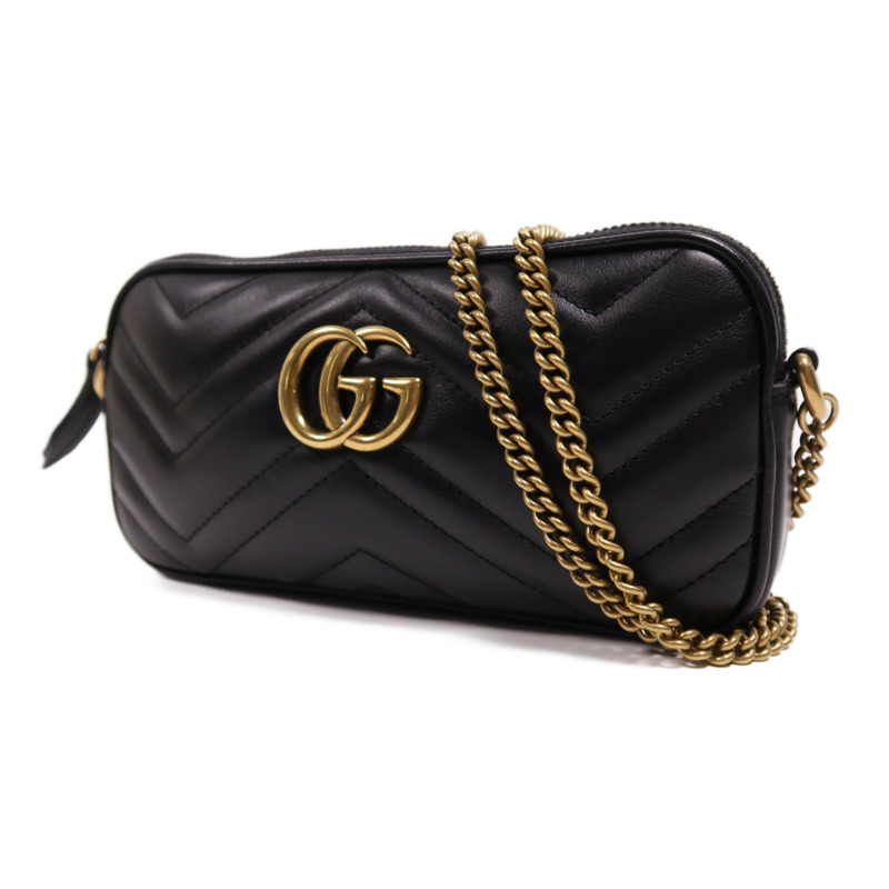GUCCI 牛皮皮革GG Marmont金扣鏈帶肩背袋-2