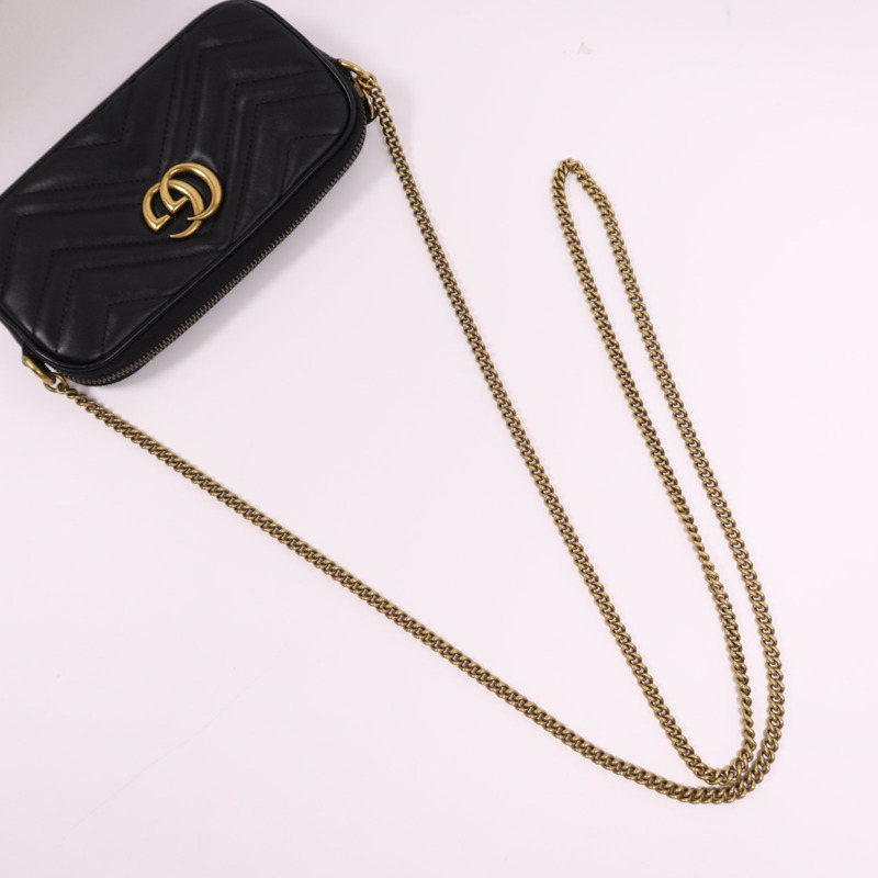 GUCCI 牛皮皮革GG Marmont金扣鏈帶肩背袋-5