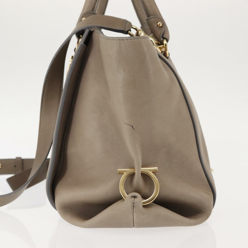 【日本直送】Salvatore Ferragamo Gancini 手提包 皮革 兩用 米色 金色 正品 sw1593-2