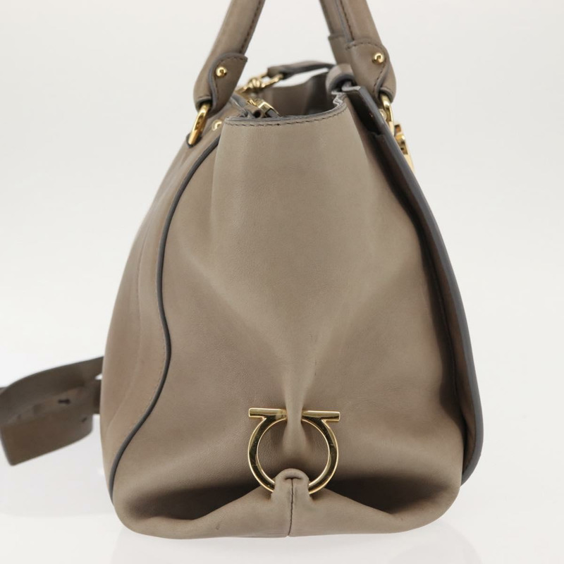 【日本直送】Salvatore Ferragamo Gancini 手提包 皮革 兩用 米色 金色 正品 sw1593-3