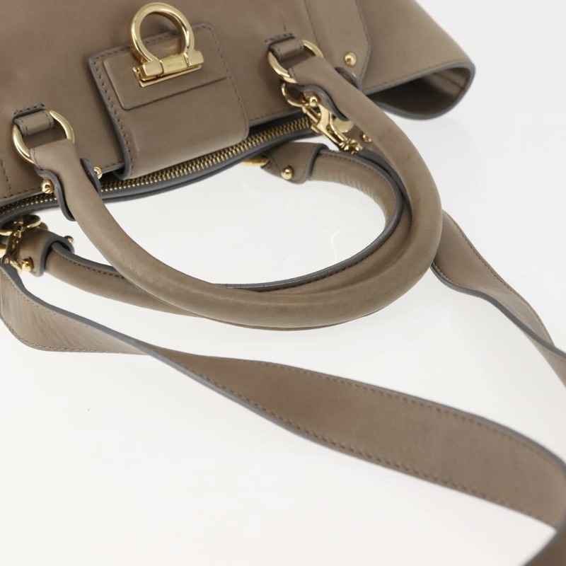 【日本直送】Salvatore Ferragamo Gancini 手提包 皮革 兩用 米色 金色 正品 sw1593-6