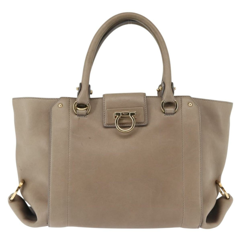 【日本直送】Salvatore Ferragamo Gancini 手提包 皮革 兩用 米色 金色 正品 sw1593-12