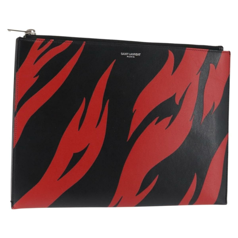 【日本直送】SAINT LAURENT 黑色銀色皮革手拿包 Auth am9294-0