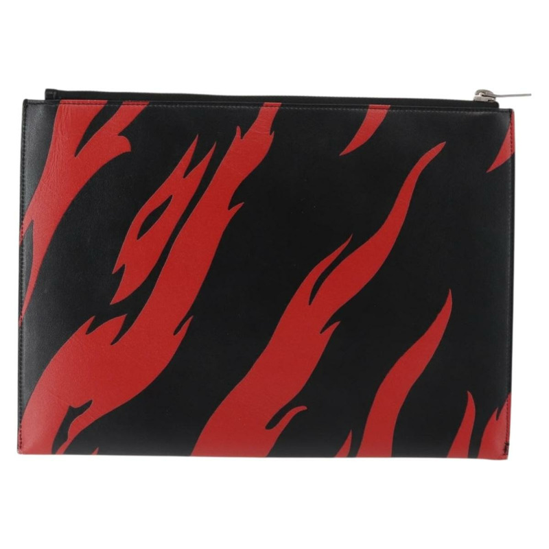 【日本直送】SAINT LAURENT 黑色銀色皮革手拿包 Auth am9294-1