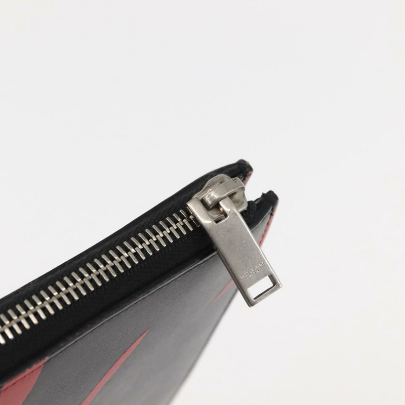 【日本直送】SAINT LAURENT 黑色銀色皮革手拿包 Auth am9294-7