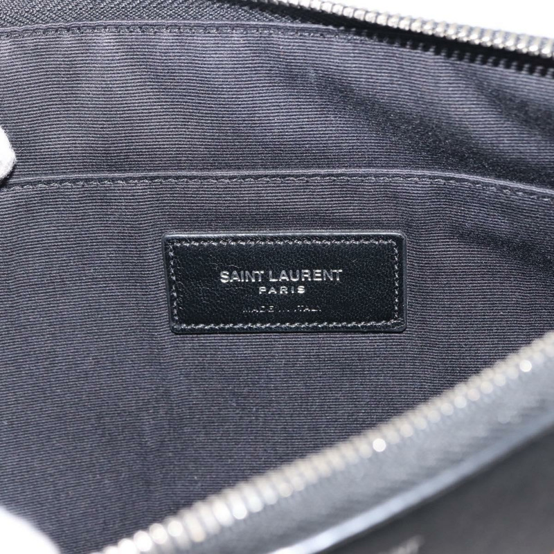 【日本直送】SAINT LAURENT 黑色銀色皮革手拿包 Auth am9294-8