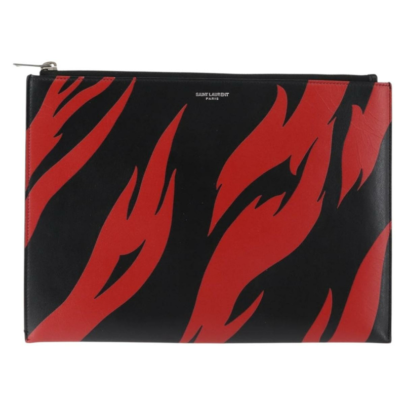 【日本直送】SAINT LAURENT 黑色銀色皮革手拿包 Auth am9294-12