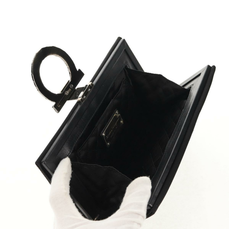 【日本直送】Salvatore Ferragamo Gancini 手拿包 緞面黑銀色 正品 146102V-8