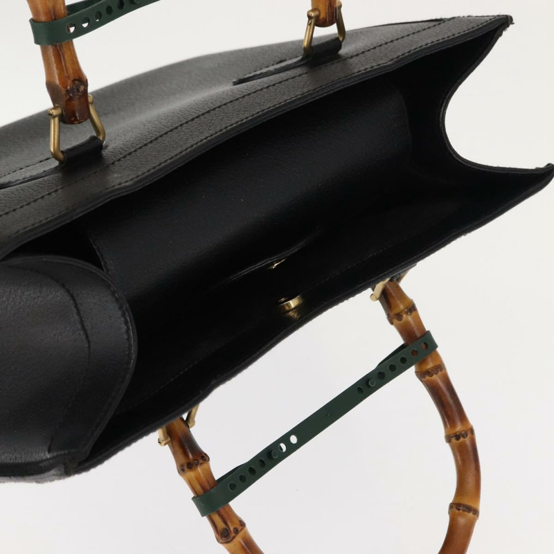 【日本直送】GUCCI 竹節手提包 皮革 黑色 正品 ep11149-5