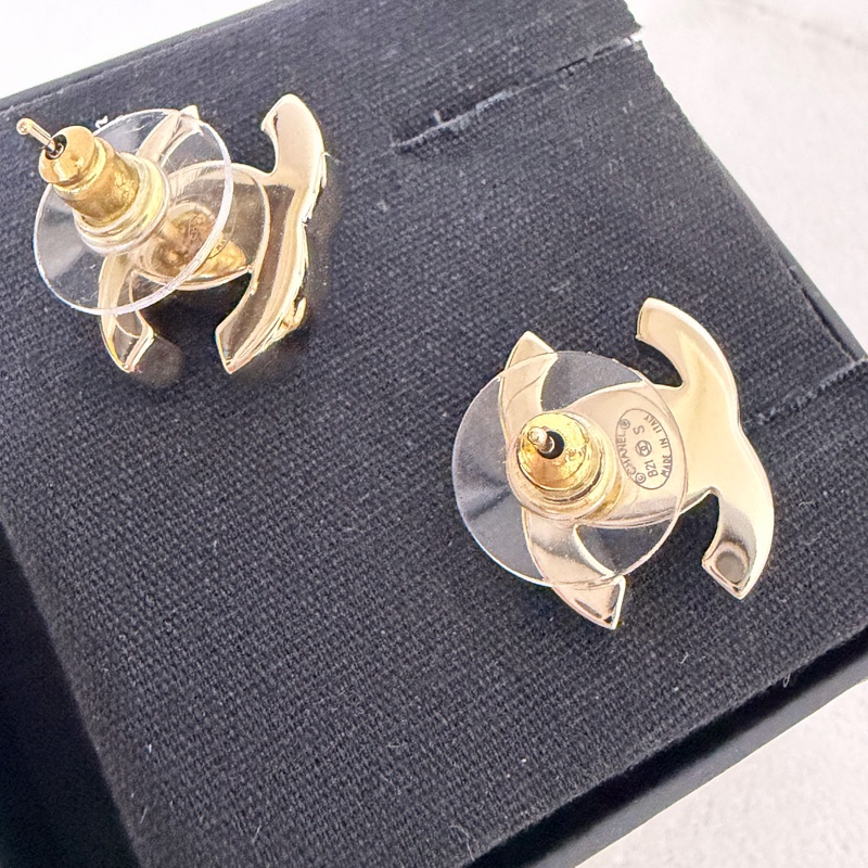 全新 Chanel 書包釦 耳環 淡金色 耳釘-3