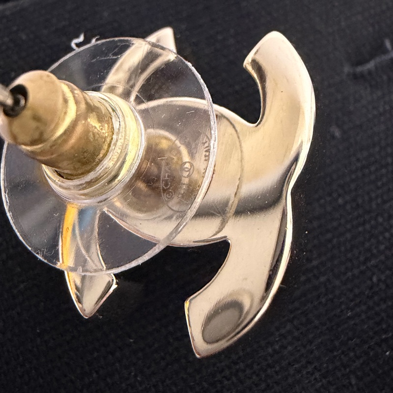 全新 Chanel 書包釦 耳環 淡金色 耳釘-5