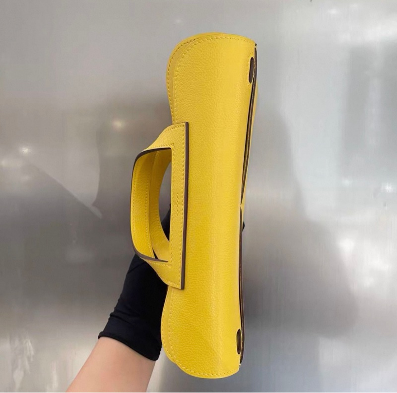 有證証🌝 Hermes halzan 25  那不勒斯黃u刻 evercolor皮銀扣-4