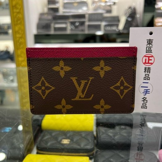 東區正精品㊣LV LOUIS VUITTON M60703 近全新原花紫紅色薄式雙面卡片夾 RZ5931-0