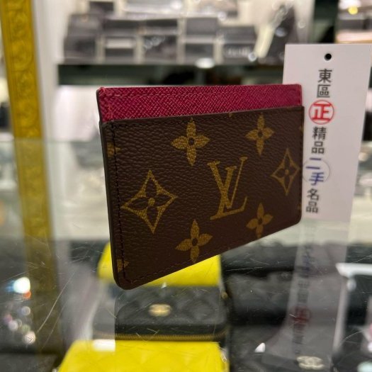 東區正精品㊣LV LOUIS VUITTON M60703 近全新原花紫紅色薄式雙面卡片夾 RZ5931-1