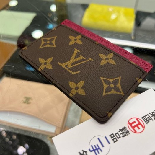 東區正精品㊣LV LOUIS VUITTON M60703 近全新原花紫紅色薄式雙面卡片夾 RZ5931-3