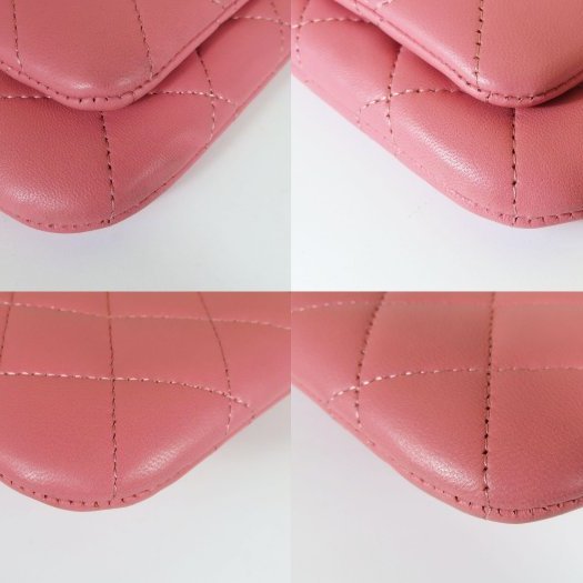 【巴黎站二手名牌專賣店】*現貨*CHANEL香奈兒真品*粉色菱格紋羊皮銀色雙C前口袋斜背鏈包 雙層斜背包-3