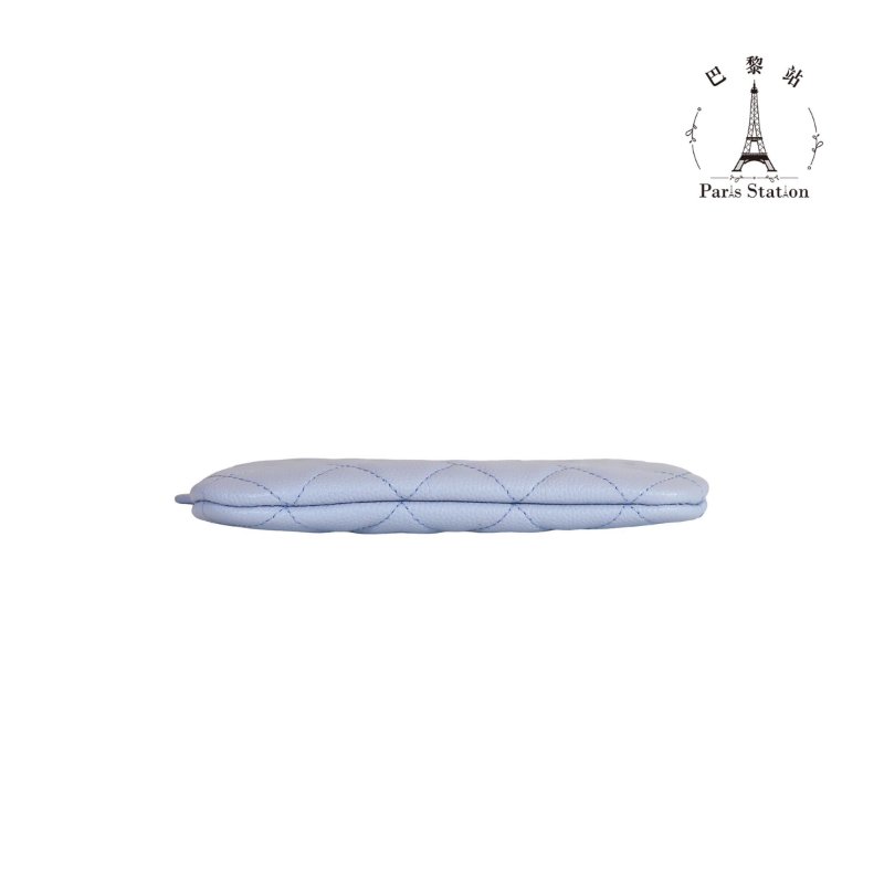 【巴黎站二手名牌專賣店】*現貨*CHANEL香奈兒真品*淡紫色荔枝紋小牛皮菱格銀色雙C一字拉鍊零錢包-2