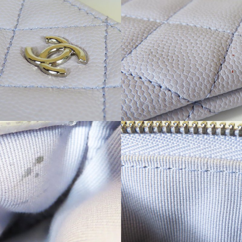 【巴黎站二手名牌專賣店】*現貨*CHANEL香奈兒真品*淡紫色荔枝紋小牛皮菱格銀色雙C一字拉鍊零錢包-6