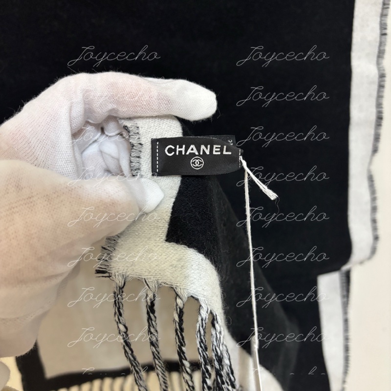 『全新』Chanel 香奈兒 小香 黑白羊毛圍巾-6