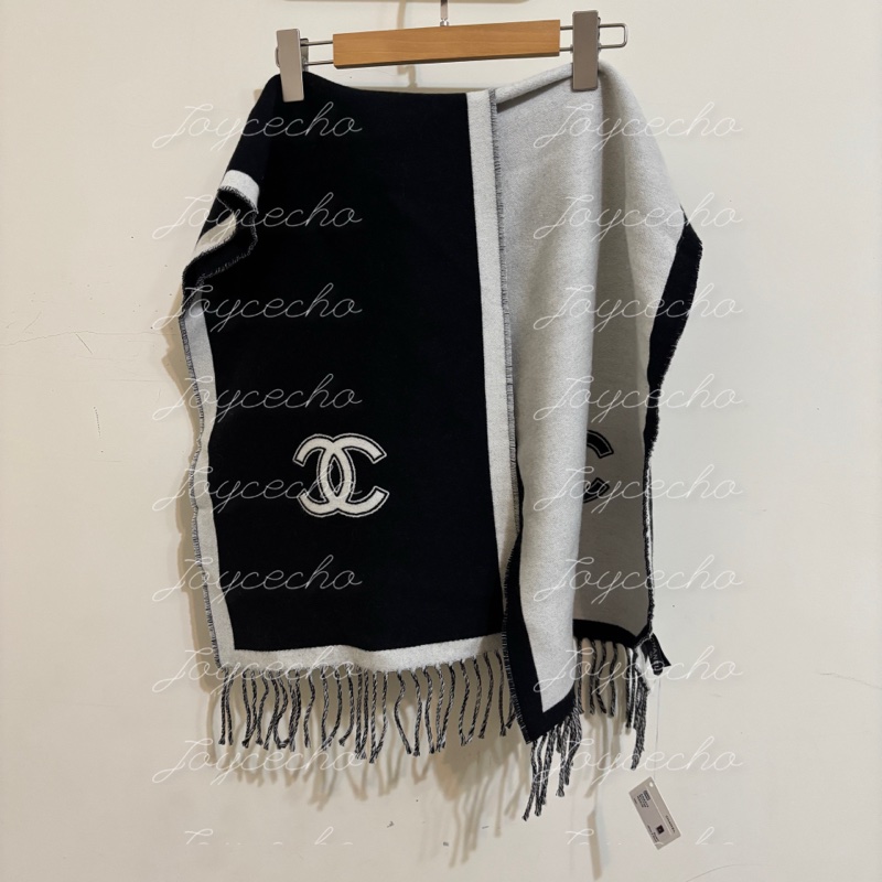 『全新』Chanel 香奈兒 小香 黑白羊毛圍巾-8
