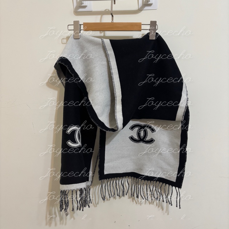 『全新』Chanel 香奈兒 小香 黑白羊毛圍巾-9