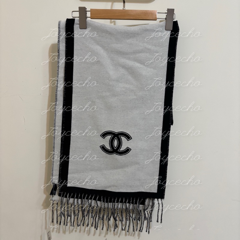 『全新』Chanel 香奈兒 小香 黑白羊毛圍巾-10