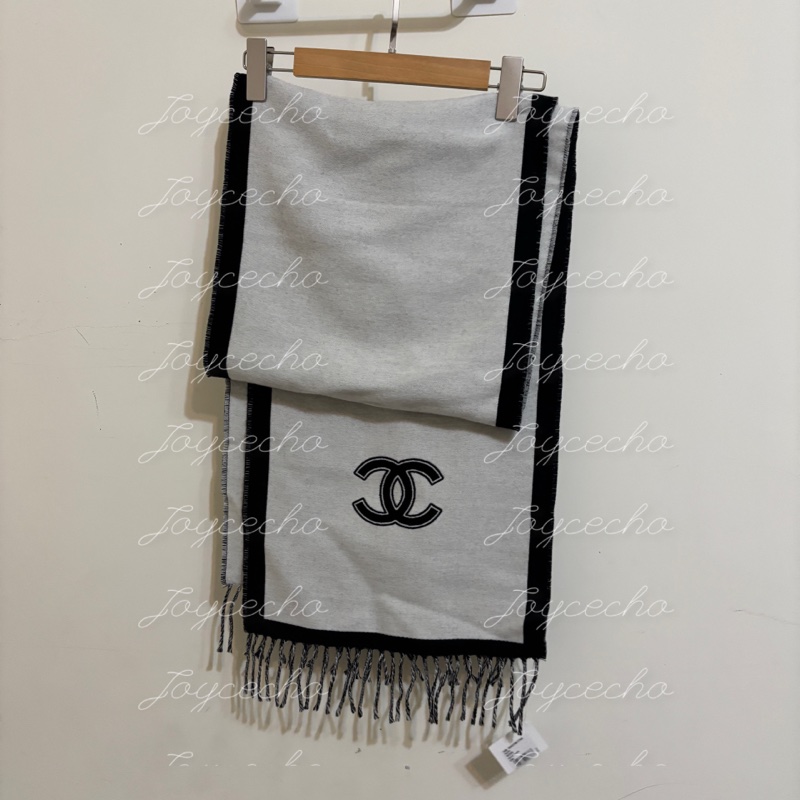 『全新』Chanel 香奈兒 小香 黑白羊毛圍巾-11