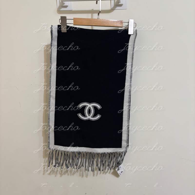 『全新』Chanel 香奈兒 小香 黑白羊毛圍巾-12