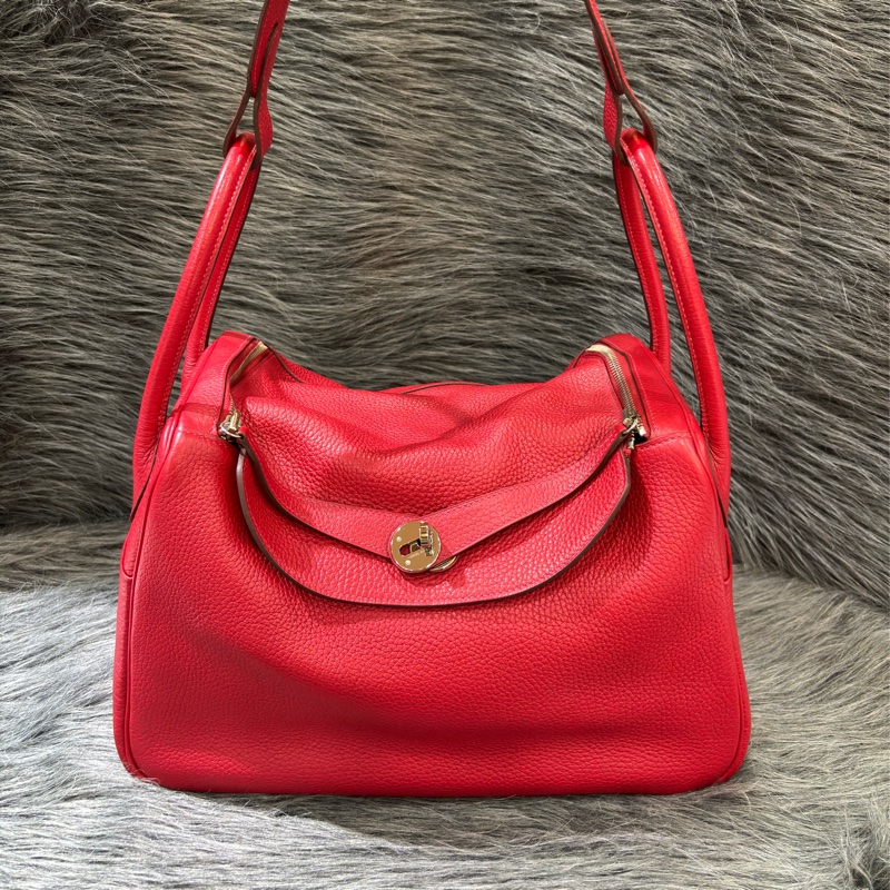 HERMES TC 荔枝皮 蕃茄 紅 銀釦 LINDY 34 手提包 肩背包 2用包 拉鍊包-1