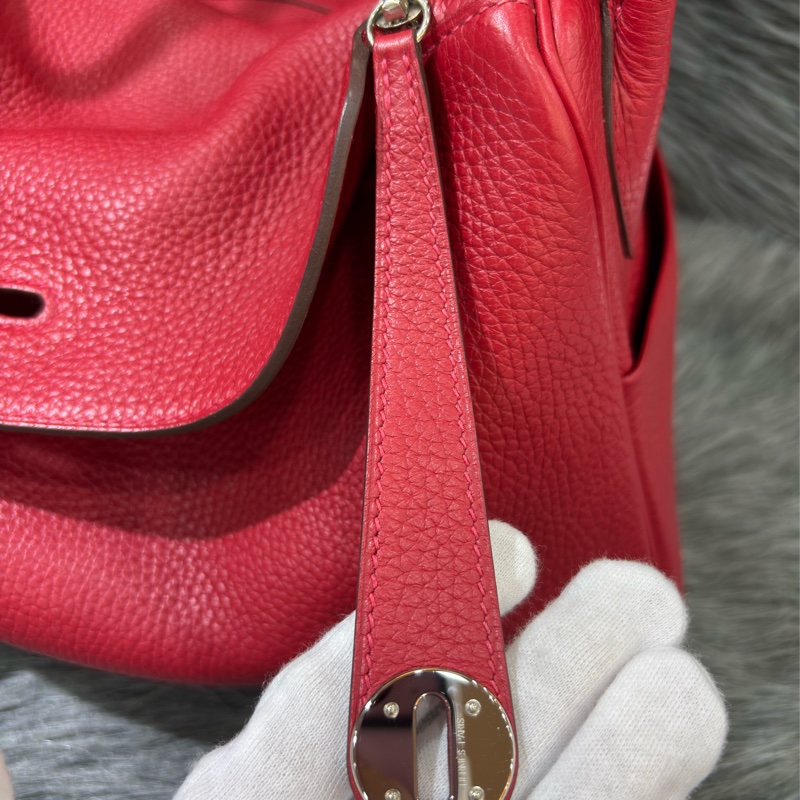 HERMES TC 荔枝皮 蕃茄 紅 銀釦 LINDY 34 手提包 肩背包 2用包 拉鍊包-33