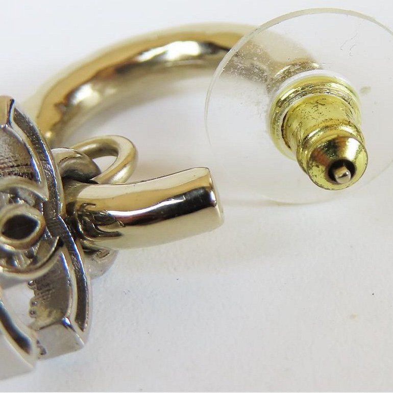 【巴黎站二手名牌專賣店】*現貨*CHANEL 香奈兒 真品*AB8298 銀色水鑽雙C吊墜淡金色小C彎針式耳環-3