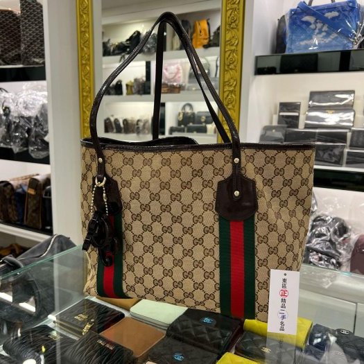 東區正精品㊣GUCCI Jolie 211970 咖啡色緹花布拼漆皮邊公仔包購物包肩背包 RZ5927-1